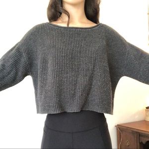 Grey Cropped Balloon Sleeve Knit Sweater